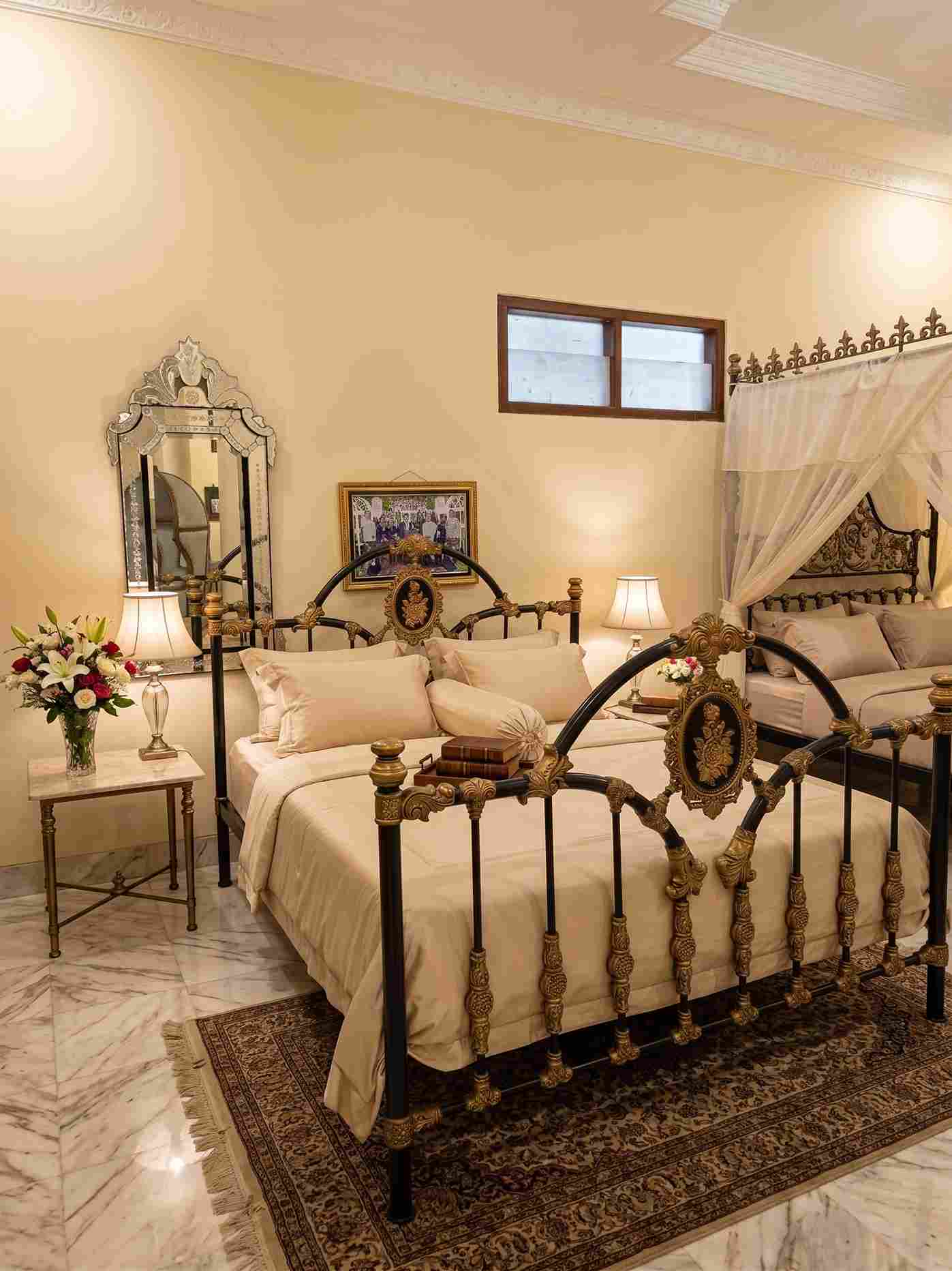 Victorian Classic Cast Iron Bed Frame with Floral Medallion
