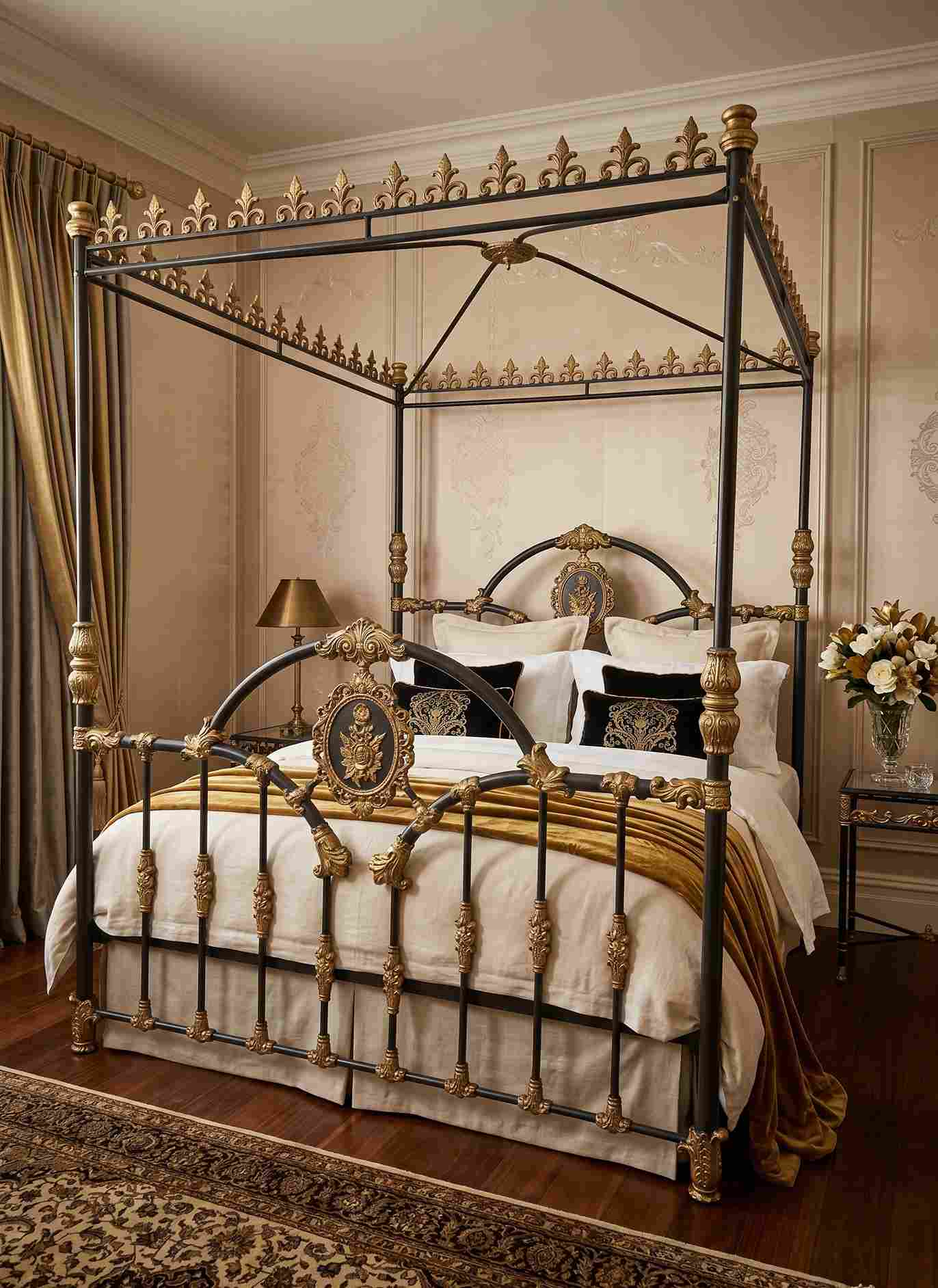 Majestic Fleur-de-Lis Cast Iron Canopy Bed Frame