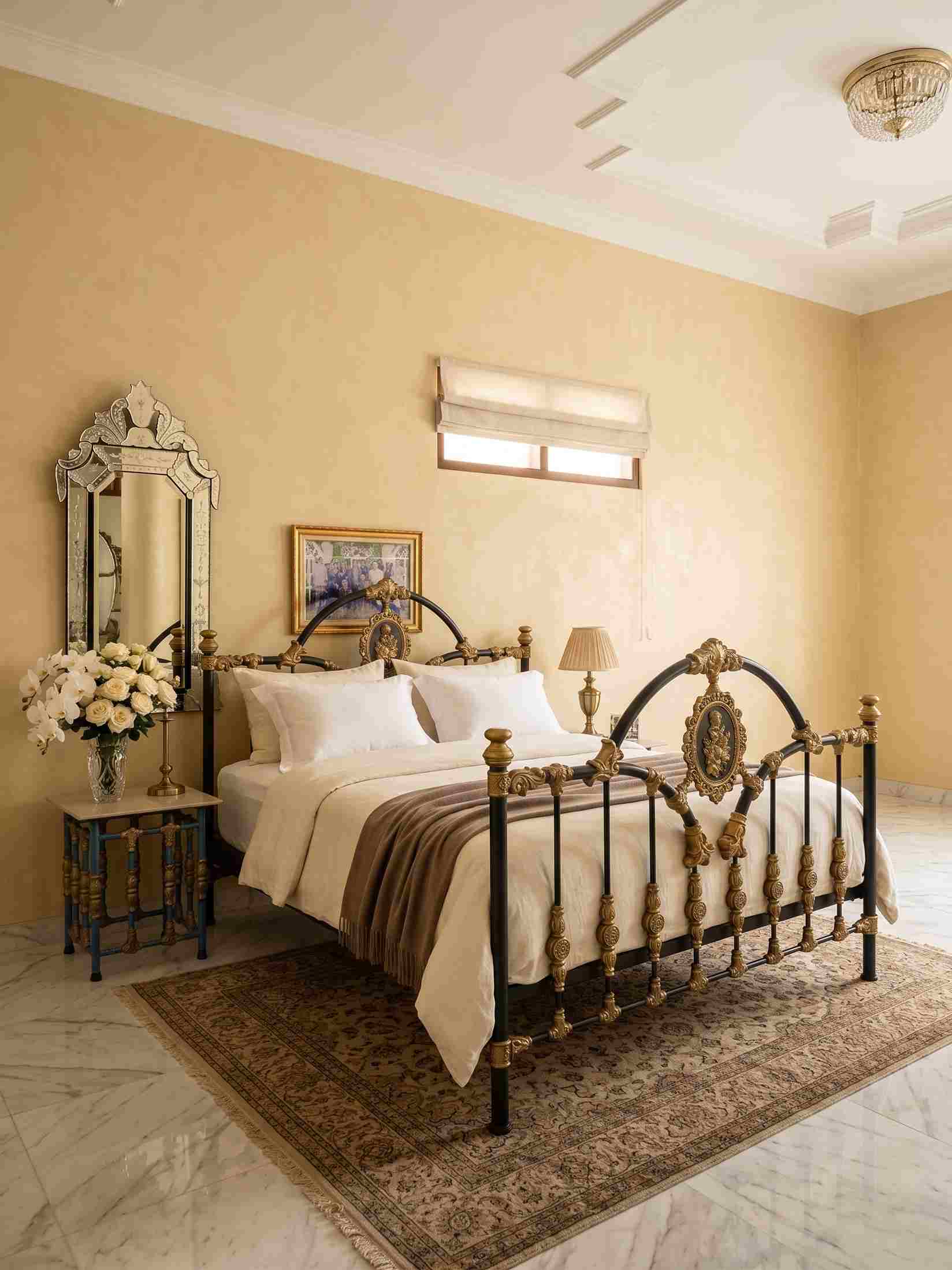 Victorian Luxury Cast Iron Bed Frame (Gold & Matte Black Edition)